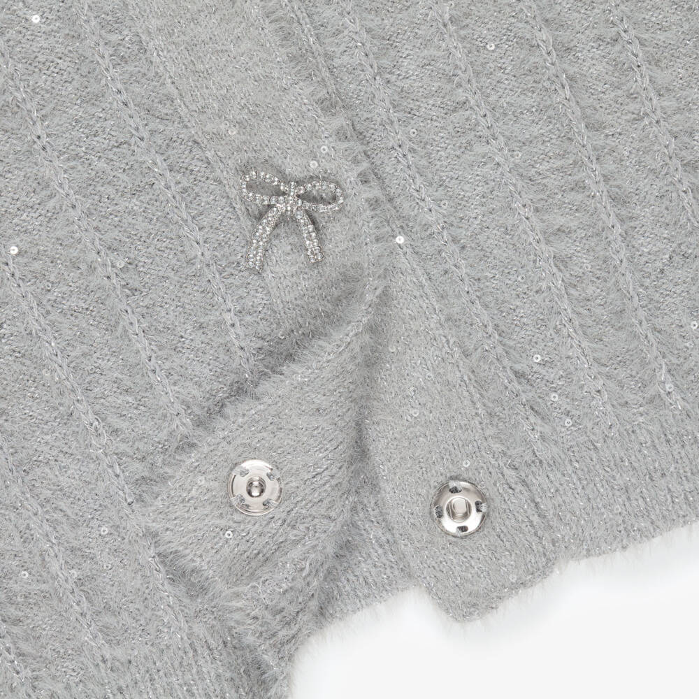 Mayoral-Girls Grey Fluffy Knit Sparkly Cardigan | Childrensalon