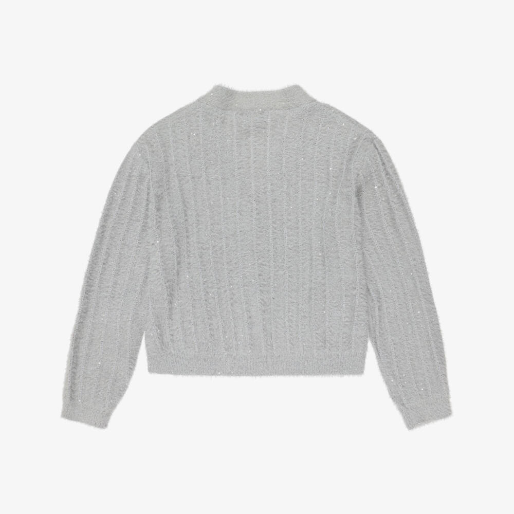 Mayoral-Girls Grey Fluffy Knit Sparkly Cardigan | Childrensalon