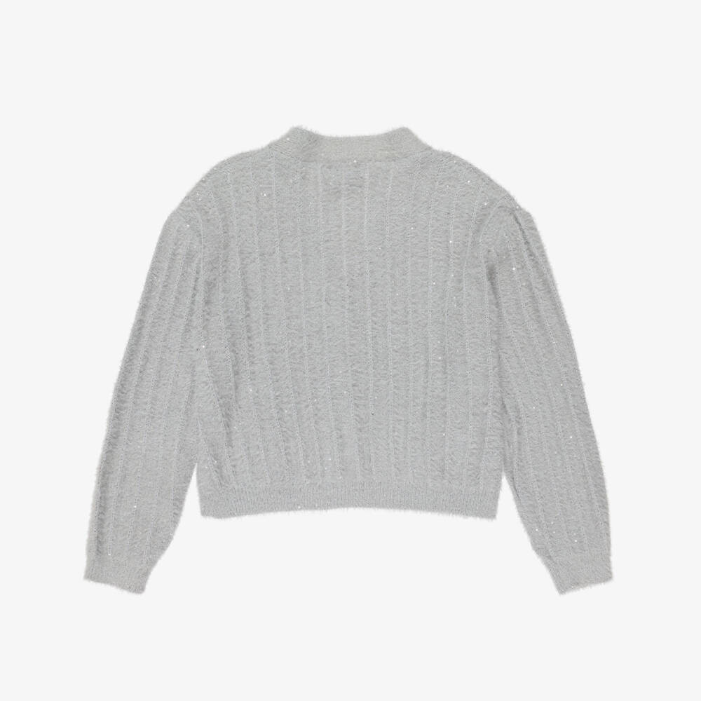 Mayoral-Girls Grey Fluffy Knit Sparkly Cardigan | Childrensalon