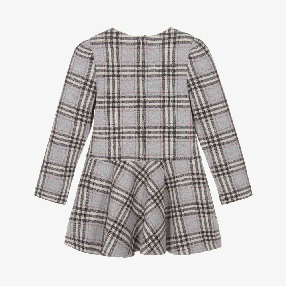 Mayoral-Girls Grey & Glittery Red Check Cotton Jersey Dress | Childrensalon
