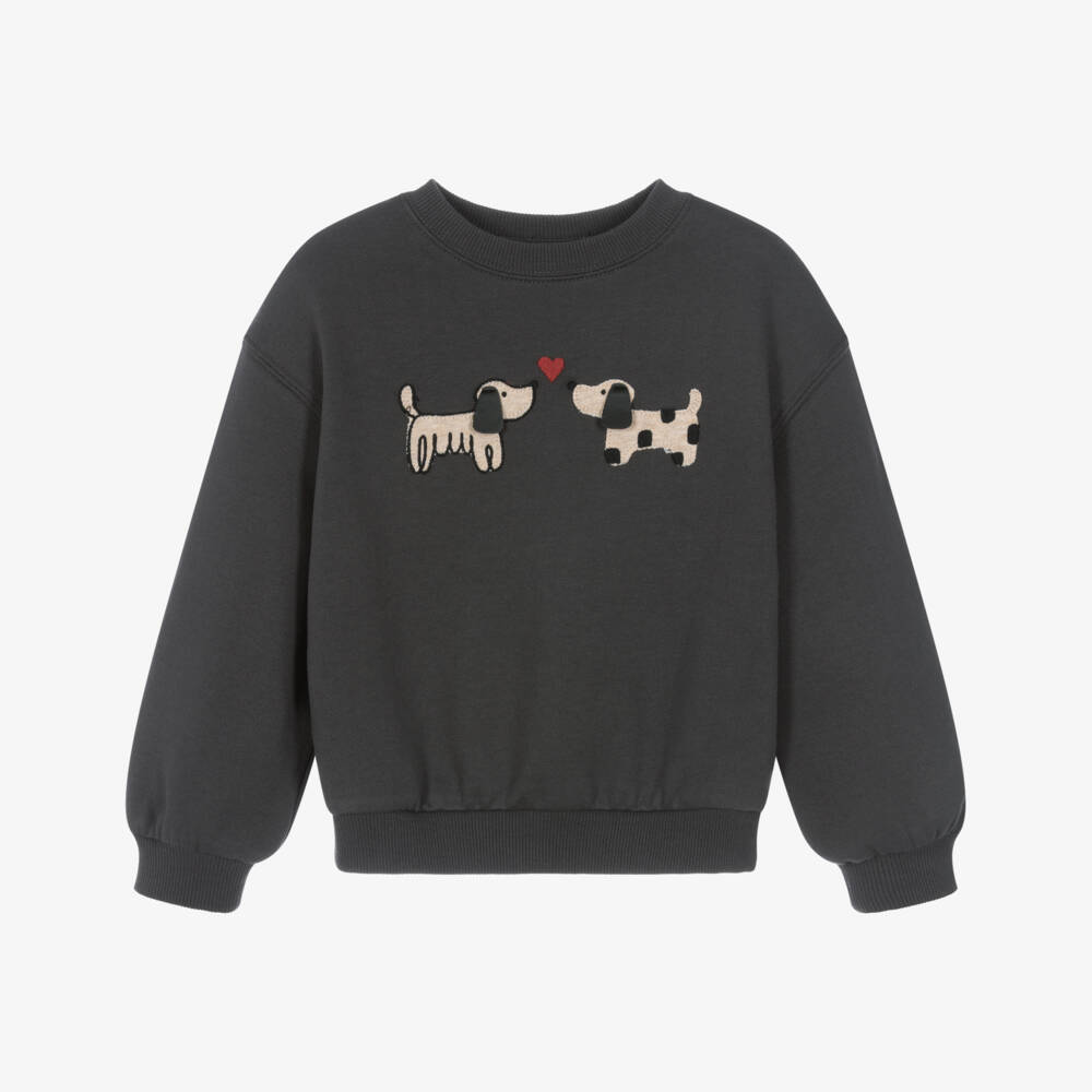 Mayoral-Girls Grey Jersey Dog Appliqué Sweatshirt | Childrensalon