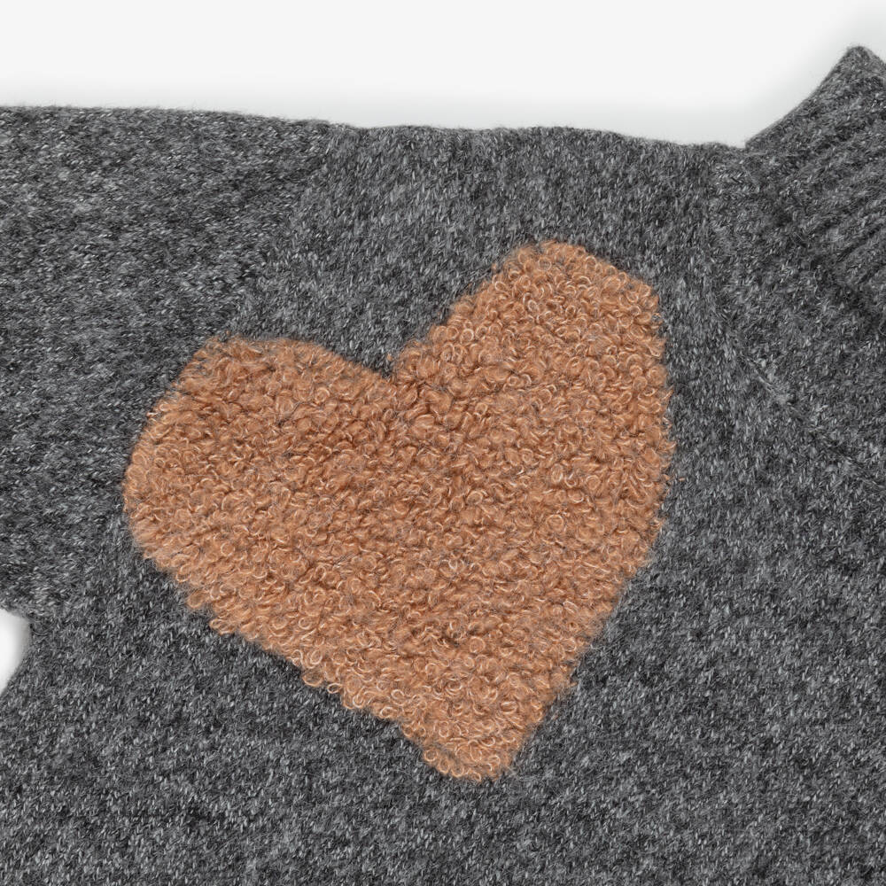 Mayoral-Girls Grey Knit Sweater with Heart Motifs | Childrensalon