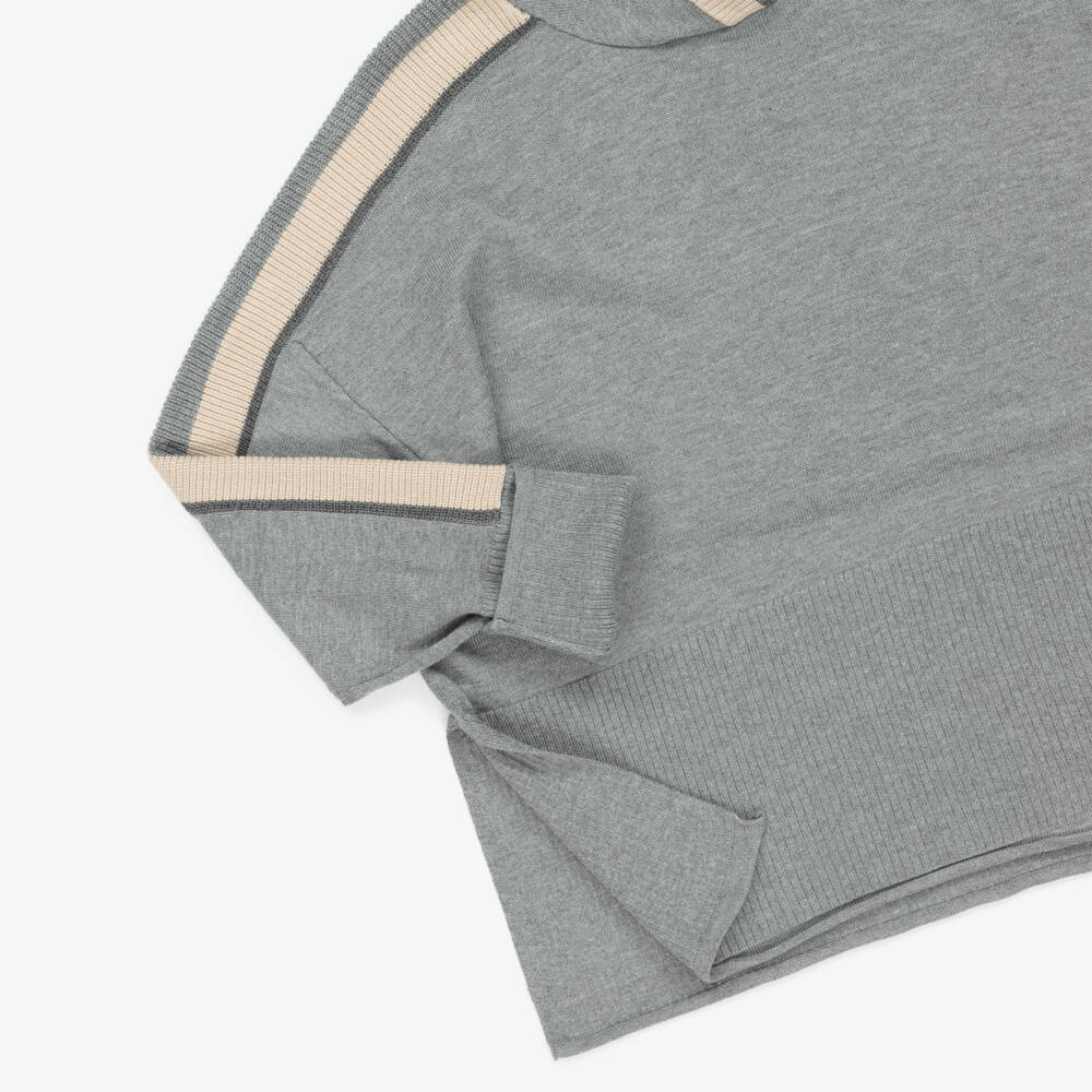 Mayoral-Брючный комплект серый вязаный с полосатыми отделками для девочек | Childrensalon