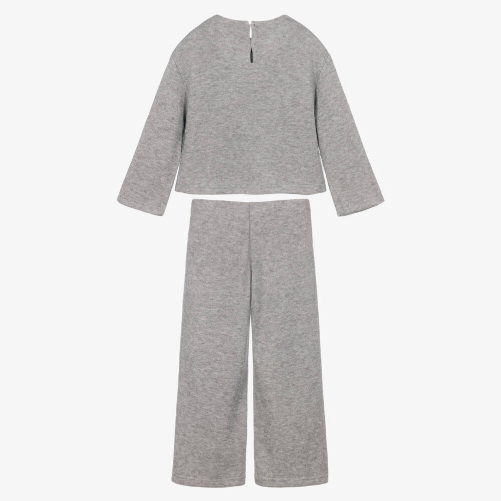 Mayoral-Girls Grey Lurex Knit Trouser Set with Bows | Childrensalon