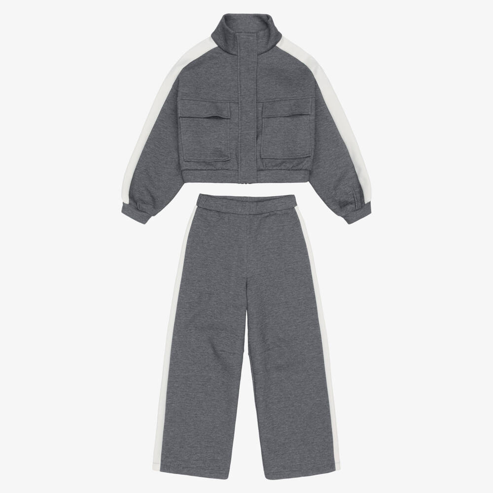 Mayoral-Girls Grey Marl Tracksuit with Ivory Trims | Childrensalon