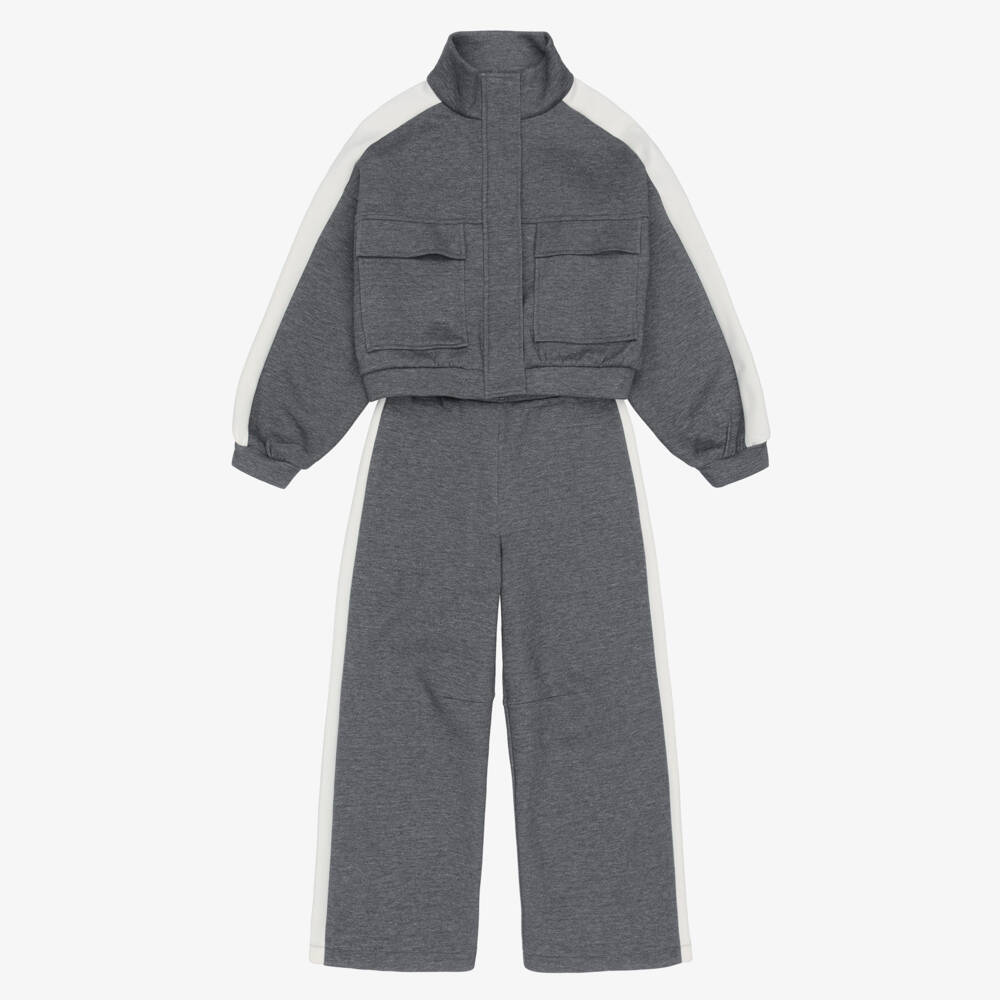 Mayoral-Girls Grey Marl Tracksuit with Ivory Trims | Childrensalon