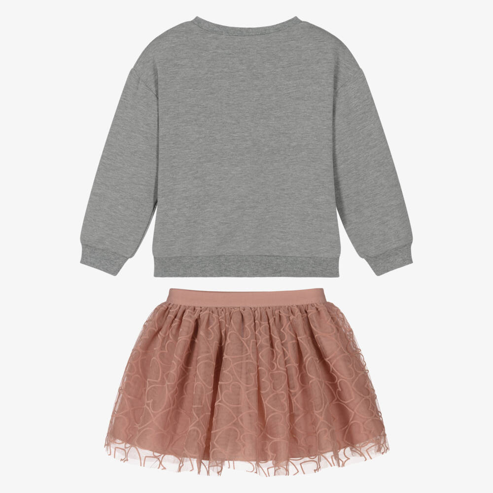 Mayoral-Комплект с юбкой серо-розовый из тюля для девочек | Childrensalon