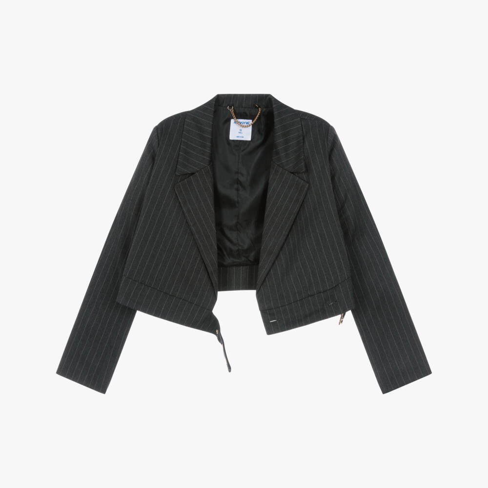 Mayoral-Girls Grey Pinstripe Short Blazer | Childrensalon