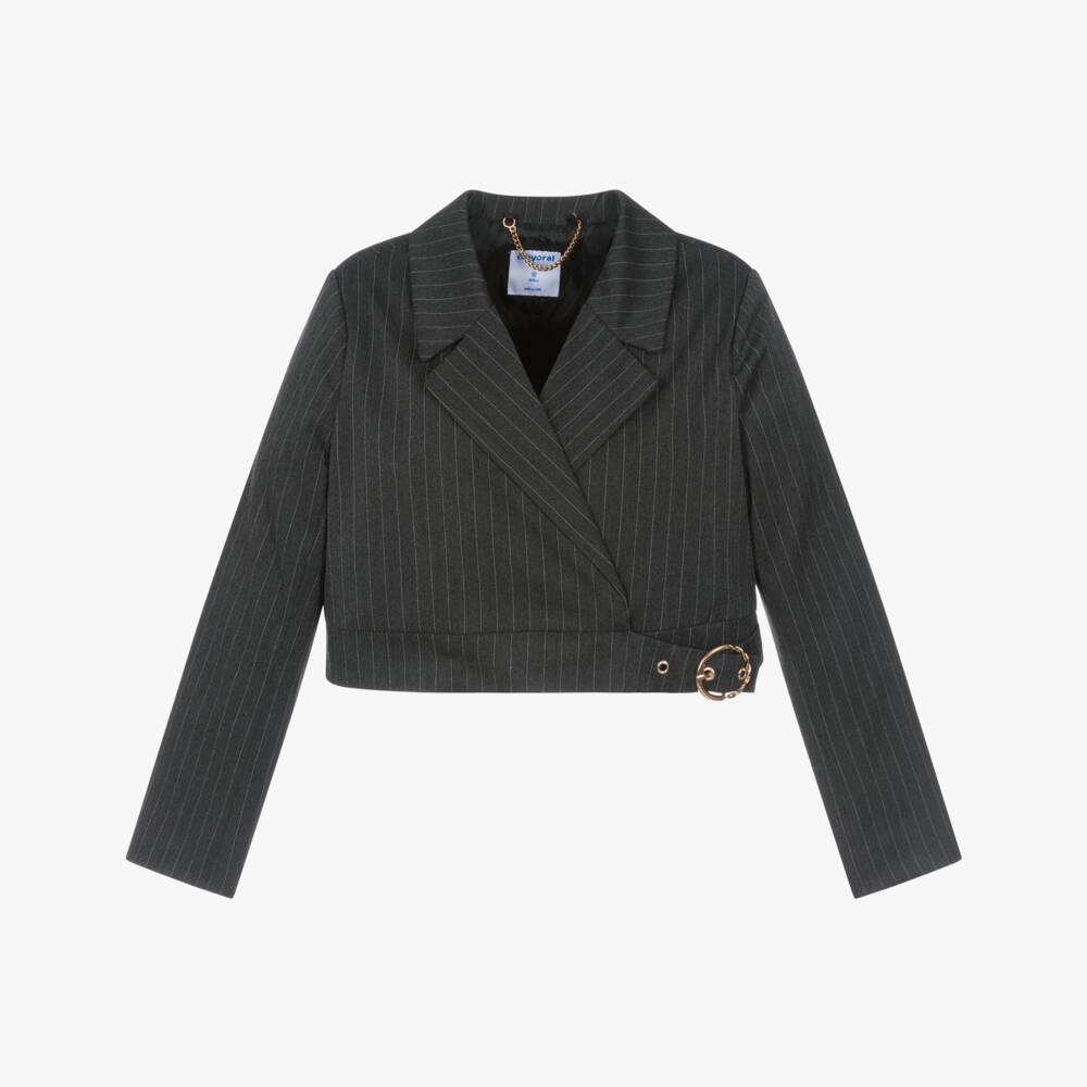 Mayoral-Girls Grey Pinstripe Short Blazer | Childrensalon