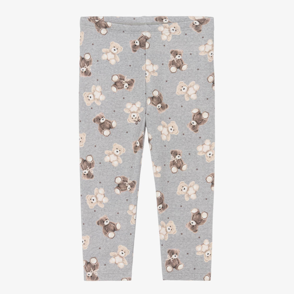 Mayoral-Girls Grey Teddy Bear Print Cotton Leggings | Childrensalon