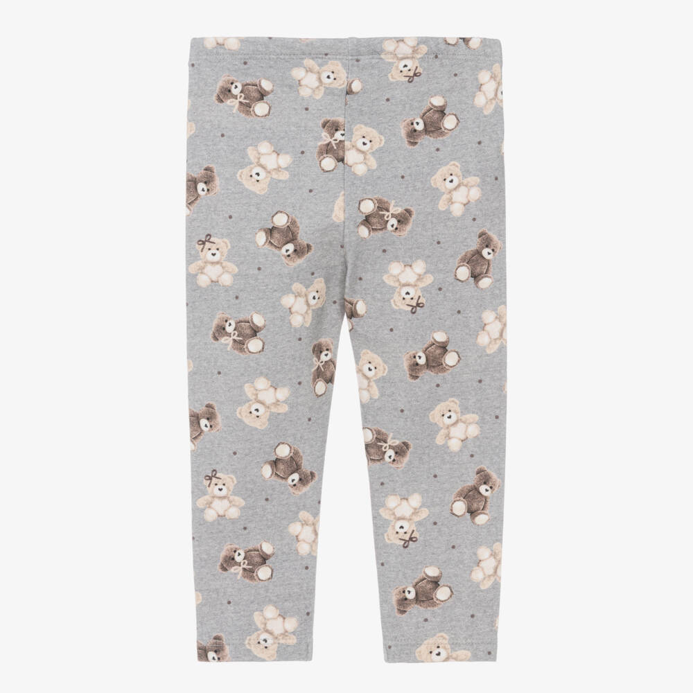 Mayoral-Girls Grey Teddy Bear Print Cotton Leggings | Childrensalon