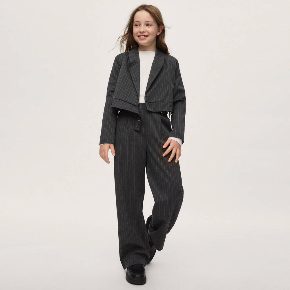 Mayoral-Girls Grey Wide-Leg Pinstripe Trousers | Childrensalon