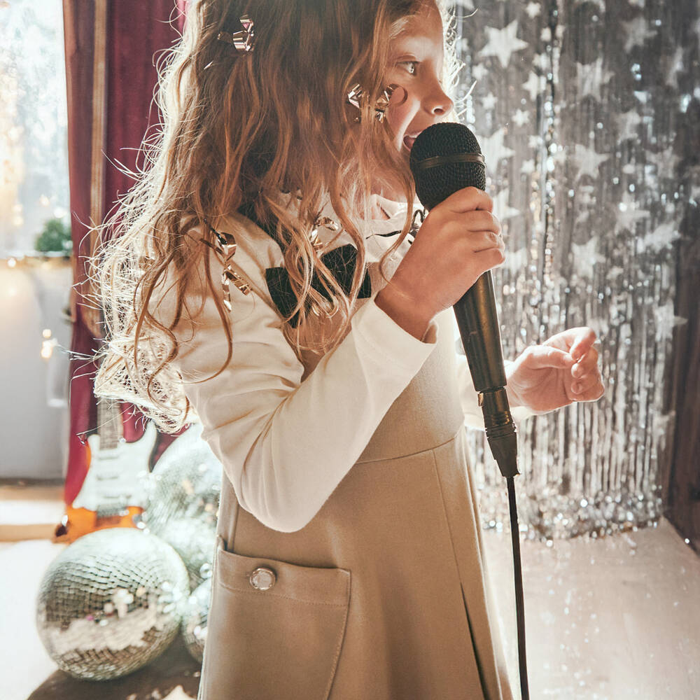 Mayoral-Платье-сарафан кремово-бежевое с бантиками для девочек | Childrensalon