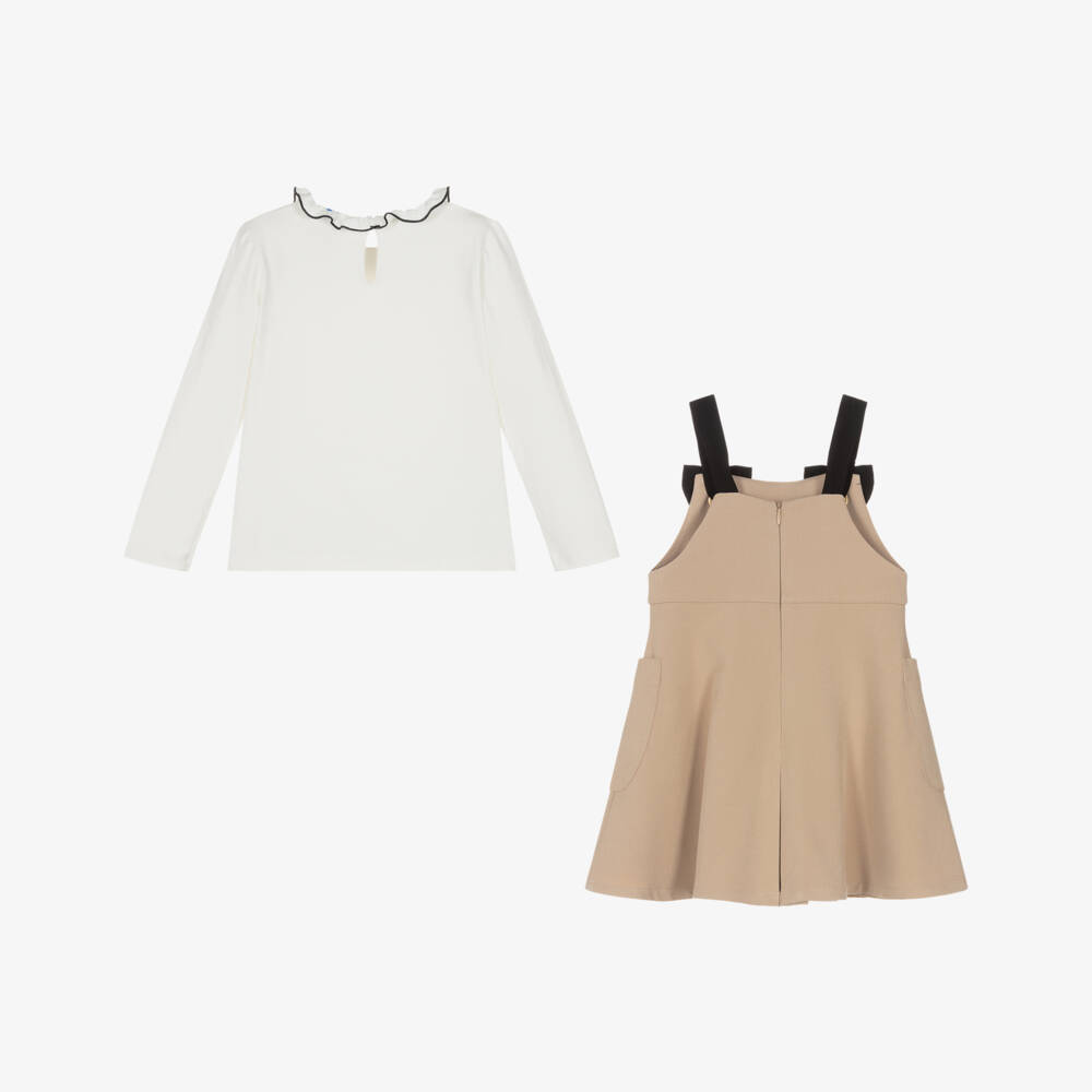 Mayoral-Платье-сарафан кремово-бежевое с бантиками для девочек | Childrensalon