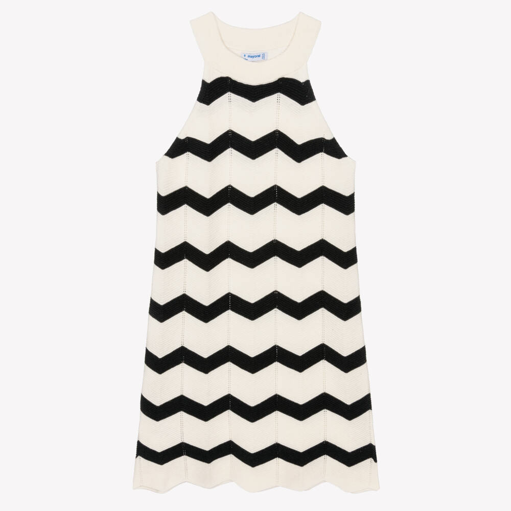 Mayoral-Girls Ivory & Black Chevron Knit Dress | Childrensalon