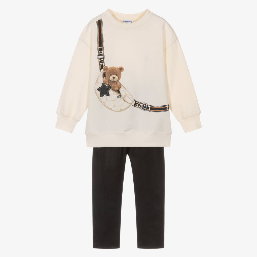 Mayoral-Комплект с легинсами кремово-черный из искусственной кожи для девочек | Childrensalon