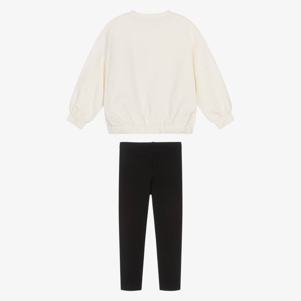 Mayoral-Комплект с легинсами кремово-черный с бантом из пайеток для девочек | Childrensalon