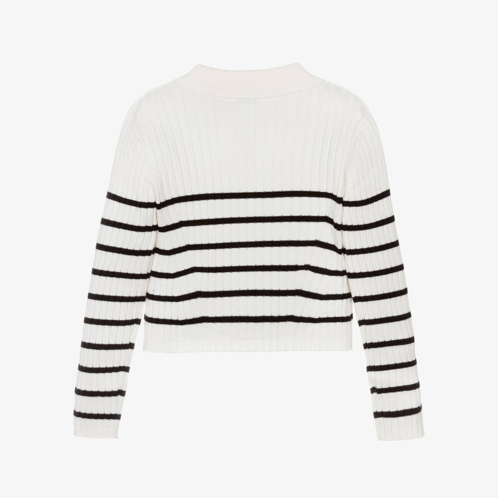 Mayoral-Girls Ivory & Black Stripe Jumper with Zipped Neck | Childrensalon