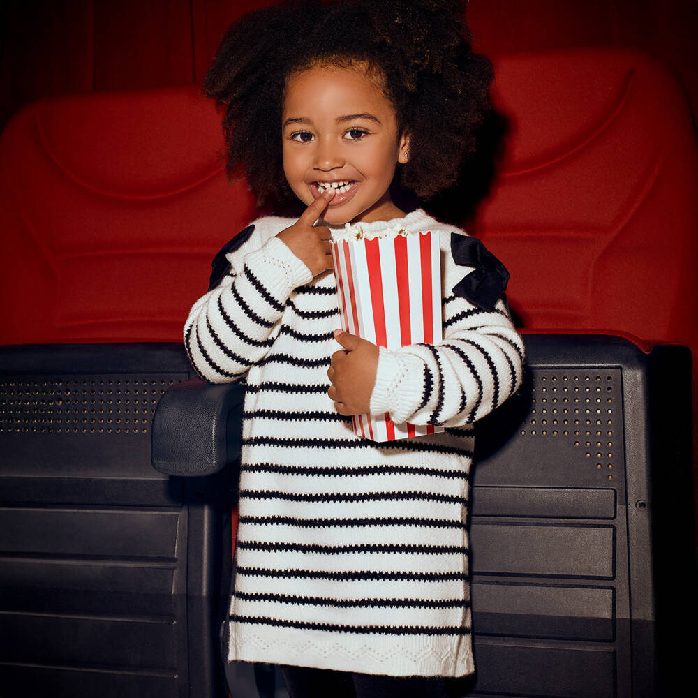 Mayoral-Платье-свитер кремово-черный в полоску для девочек | Childrensalon