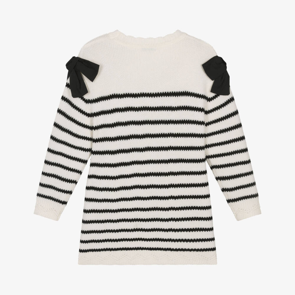 Mayoral-Платье-свитер кремово-черный в полоску для девочек | Childrensalon