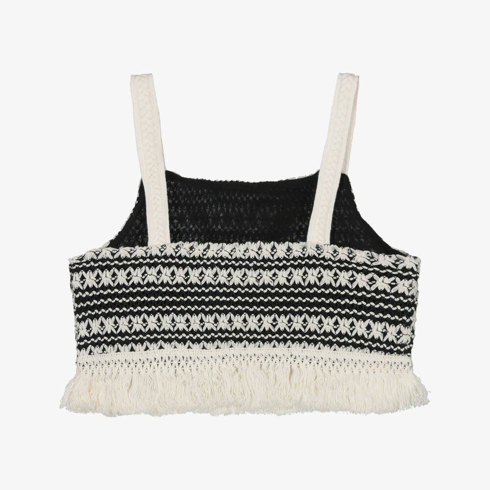 Mayoral-Girls Ivory & Black Tasselled Crop Top | Childrensalon