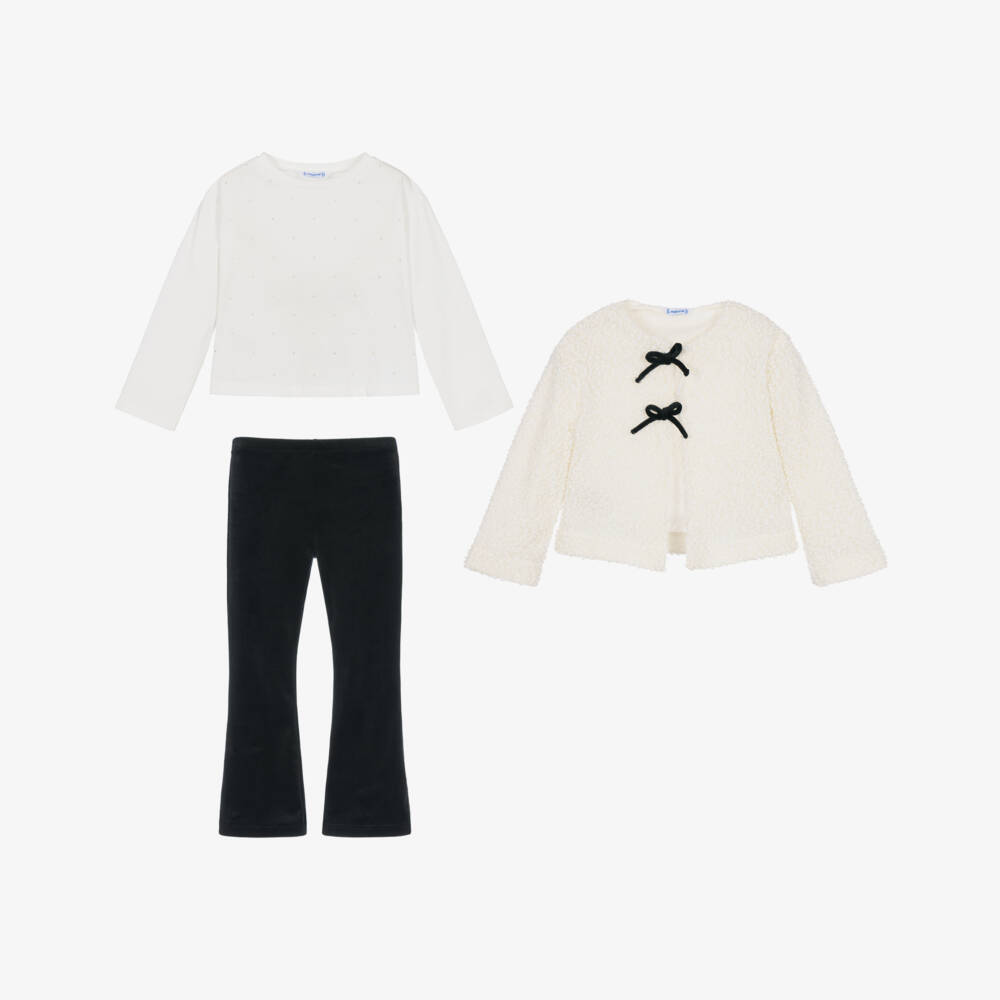 Mayoral-Girls Ivory & Black Velour Trouser Set | Childrensalon