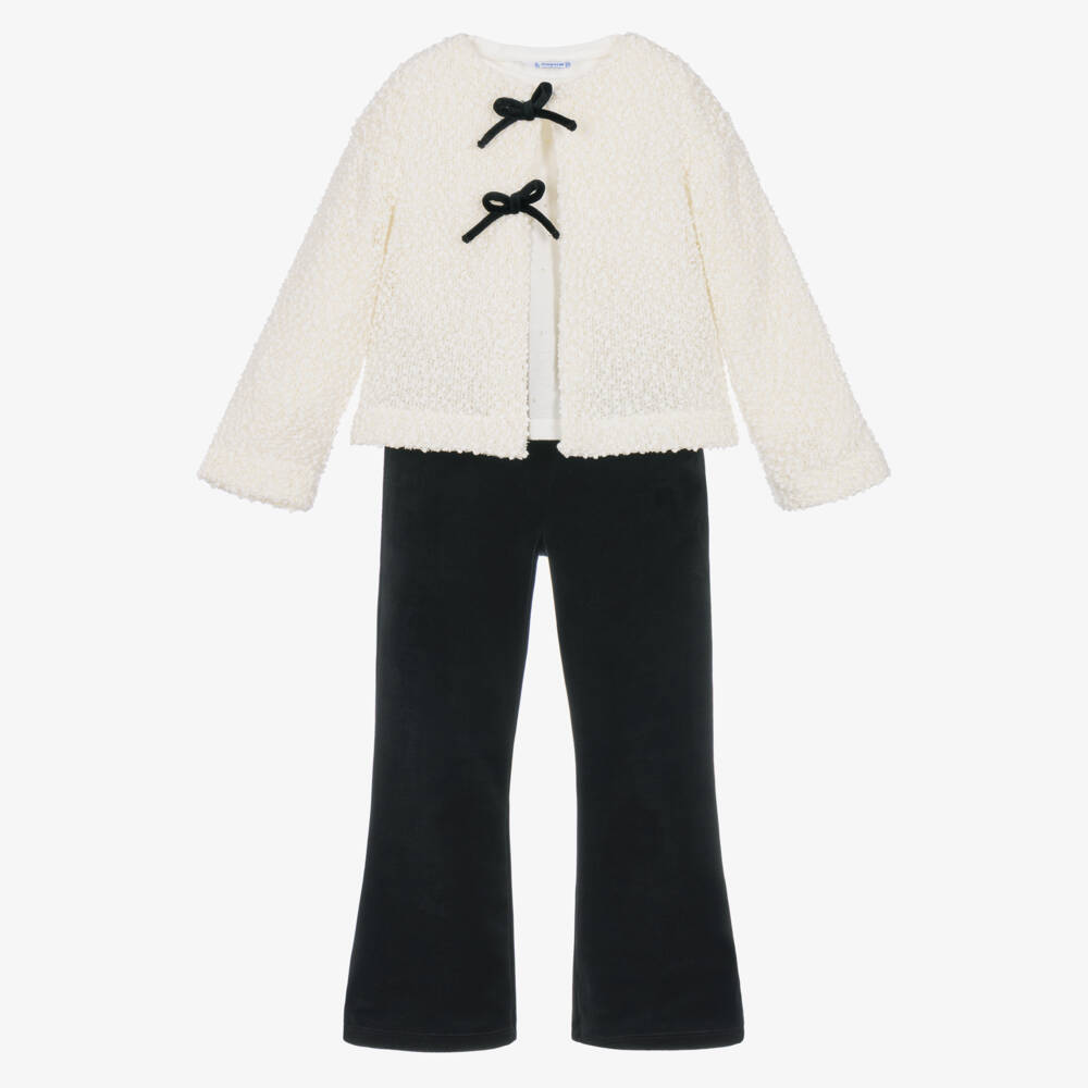 Mayoral-Girls Ivory & Black Velour Trouser Set | Childrensalon