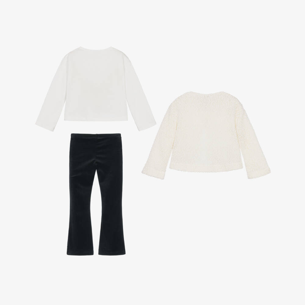 Mayoral-Girls Ivory & Black Velour Trouser Set | Childrensalon