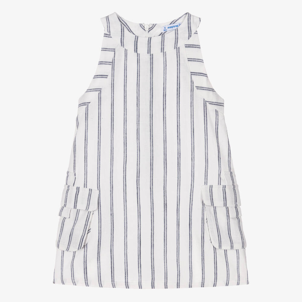 Mayoral-Girls Ivory & Blue Stripe Halter Neck Dress | Childrensalon