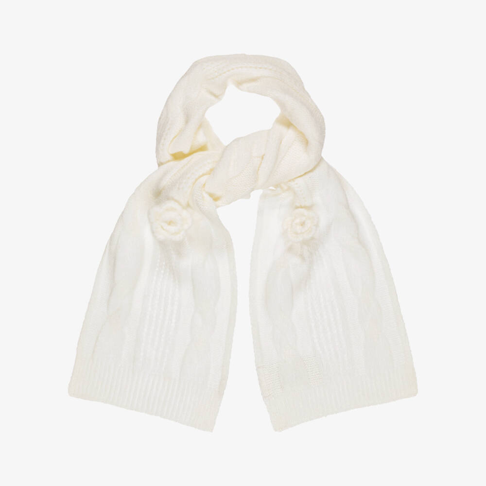 Mayoral-Girls Ivory Cable Knit Hat & Scarf Set with Gloves | Childrensalon