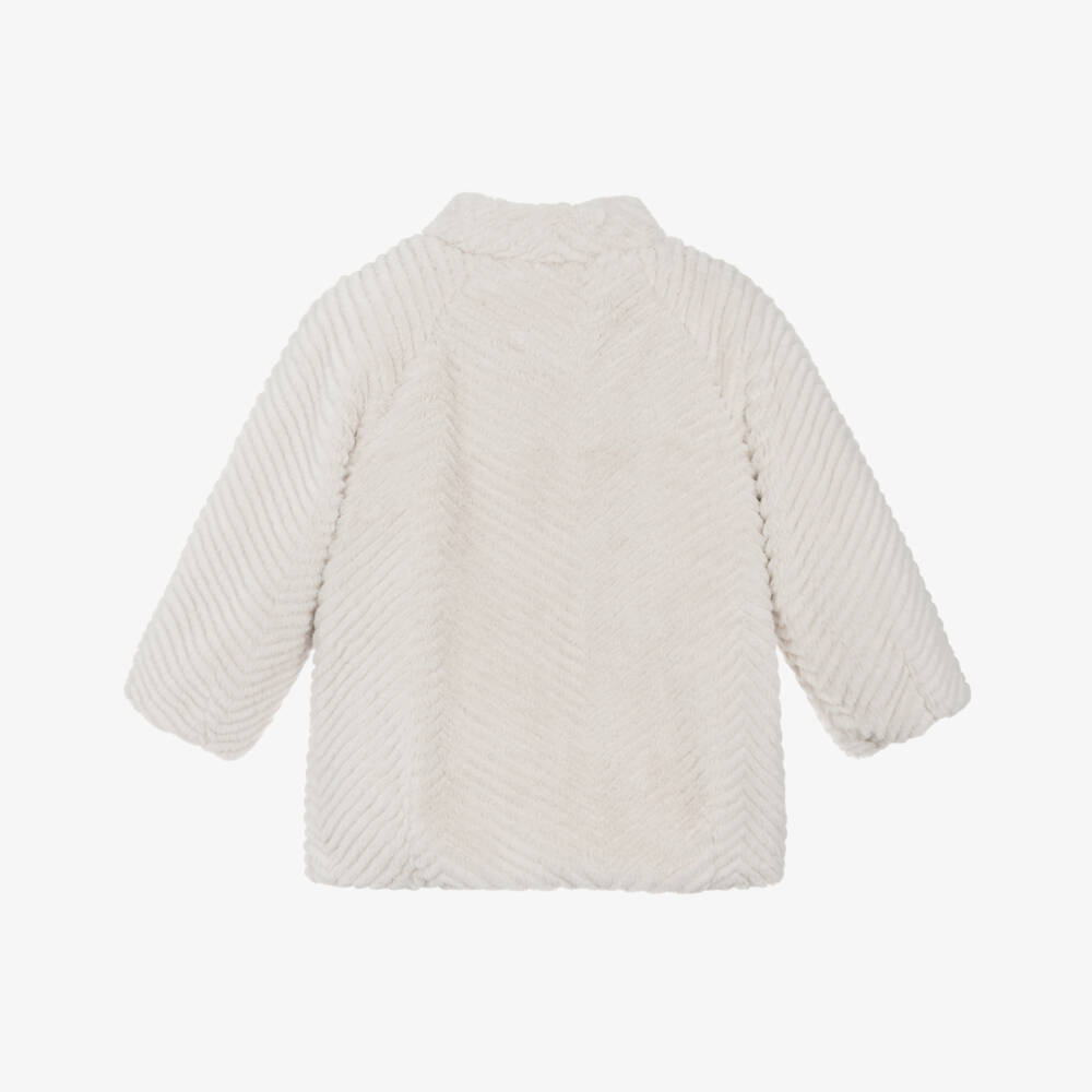 Mayoral-Girls Ivory Chevron Faux Fur Coat | Childrensalon