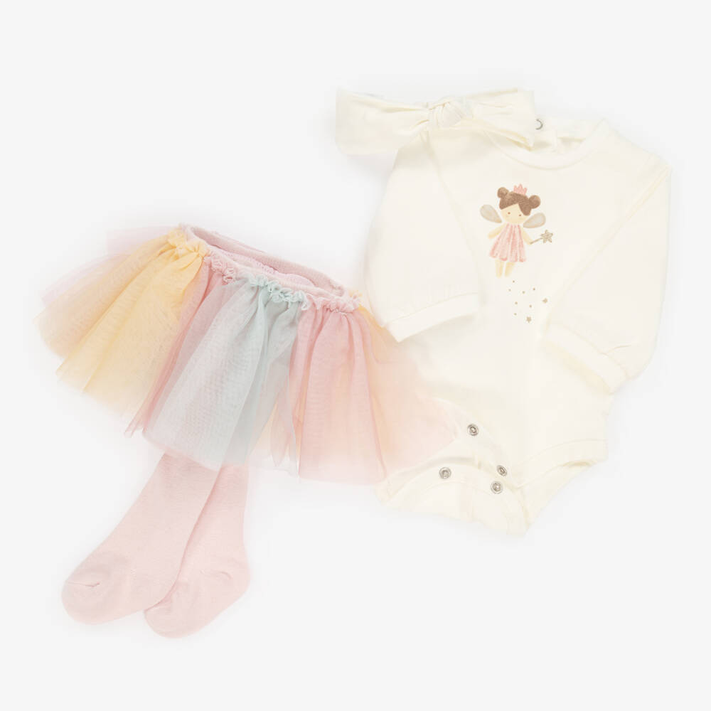 Mayoral Newborn-طقم تنورة تول وأفرول قطن لون عاجي للبنات  | Childrensalon