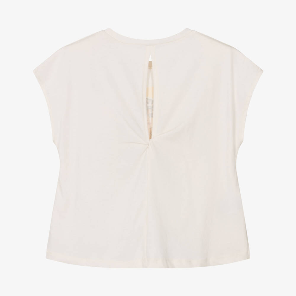 Mayoral-Girls Ivory Cotton Cap Sleeve T-Shirt with Cool Girl Print | Childrensalon