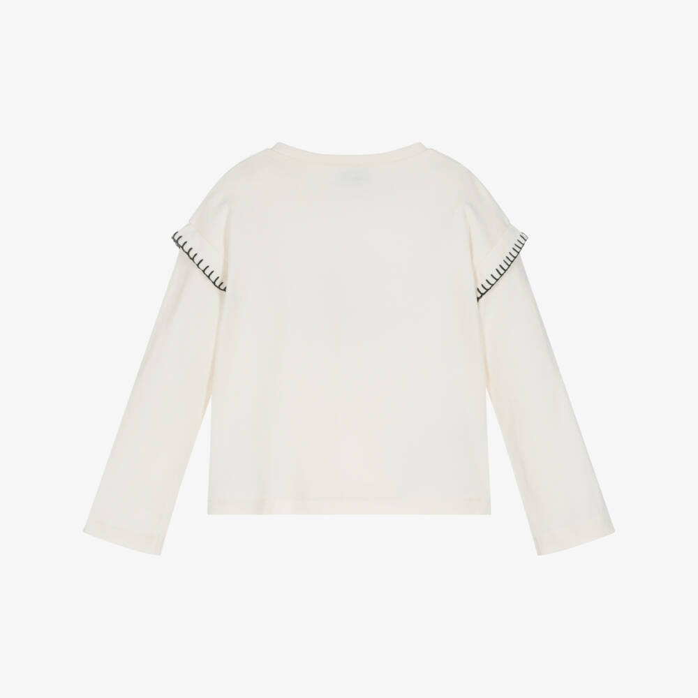 Mayoral-Girls Ivory Cotton Enjoy Yourself Teddy Bear Top | Childrensalon