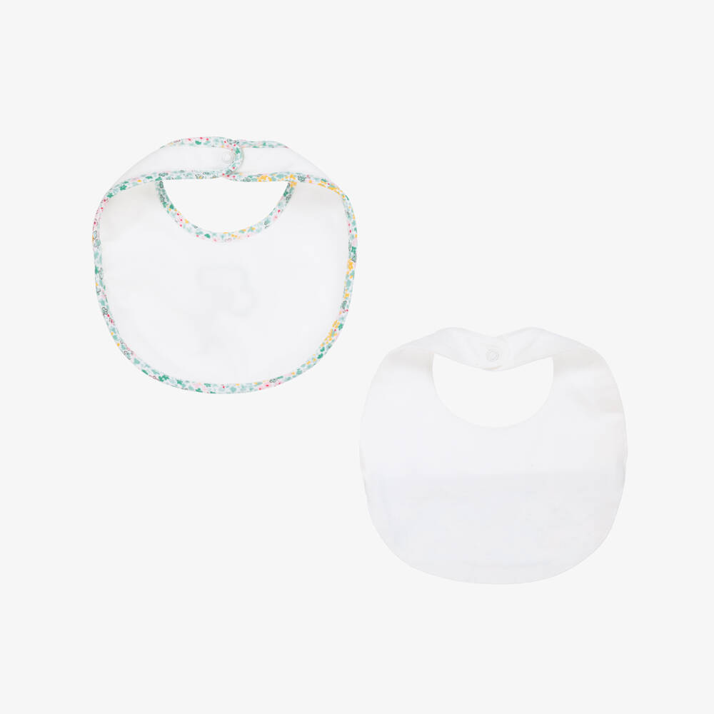 Mayoral Newborn-Girls Ivory Cotton Floral Bibs (2 Pack) | Childrensalon