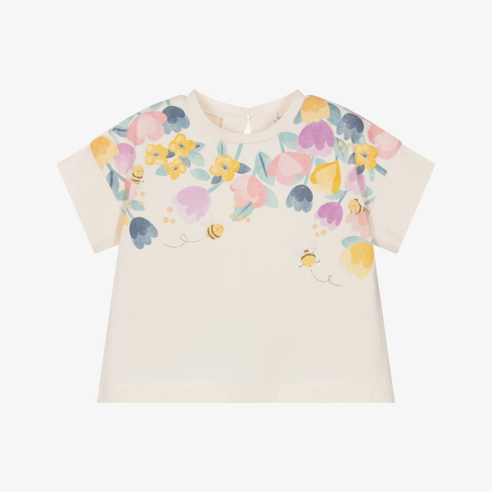 Mayoral-تيشيرت بطبعة ورود ونحل لون عاجي للبنات | Childrensalon