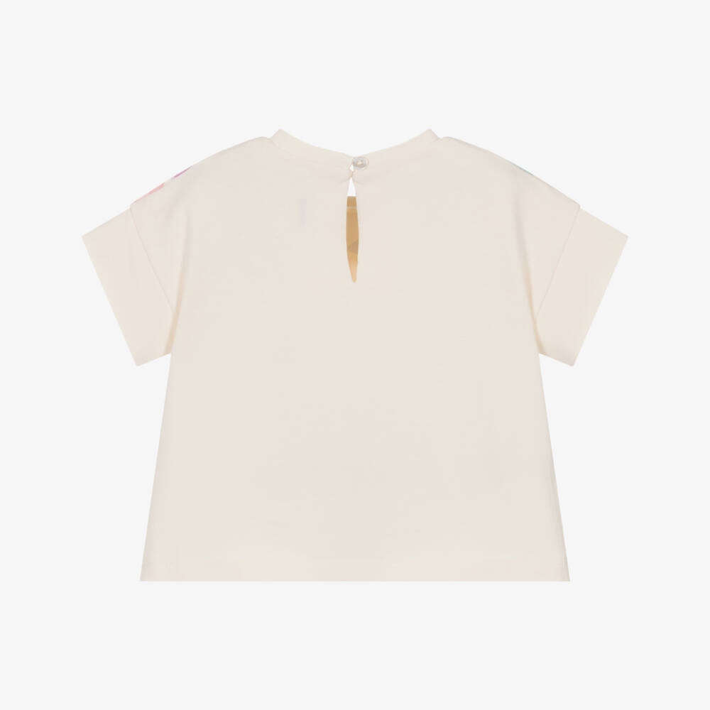 Mayoral-Girls Ivory Cotton Floral & Bumble Bee Patterned T-Shirt | Childrensalon