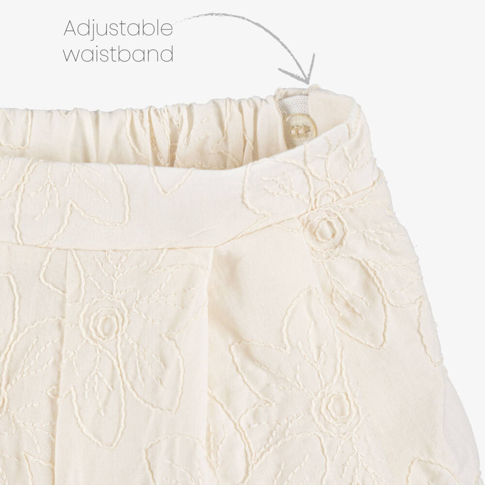 Mayoral-Girls Ivory Cotton Floral Embroidered Shorts Set | Childrensalon