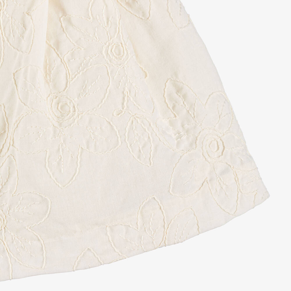 Mayoral-Girls Ivory Cotton Floral Embroidered Shorts Set | Childrensalon