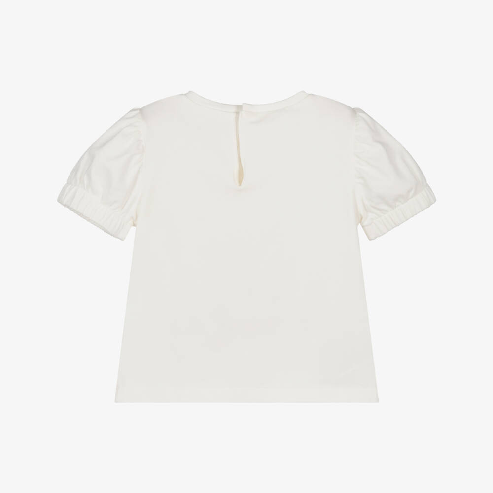 Mayoral-Girls Ivory Cotton Flower Print T-Shirt | Childrensalon