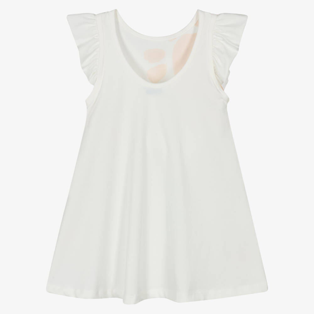 Mayoral-Girls Ivory Cotton Jersey Dress with Sun & Hummingbird Print | Childrensalon