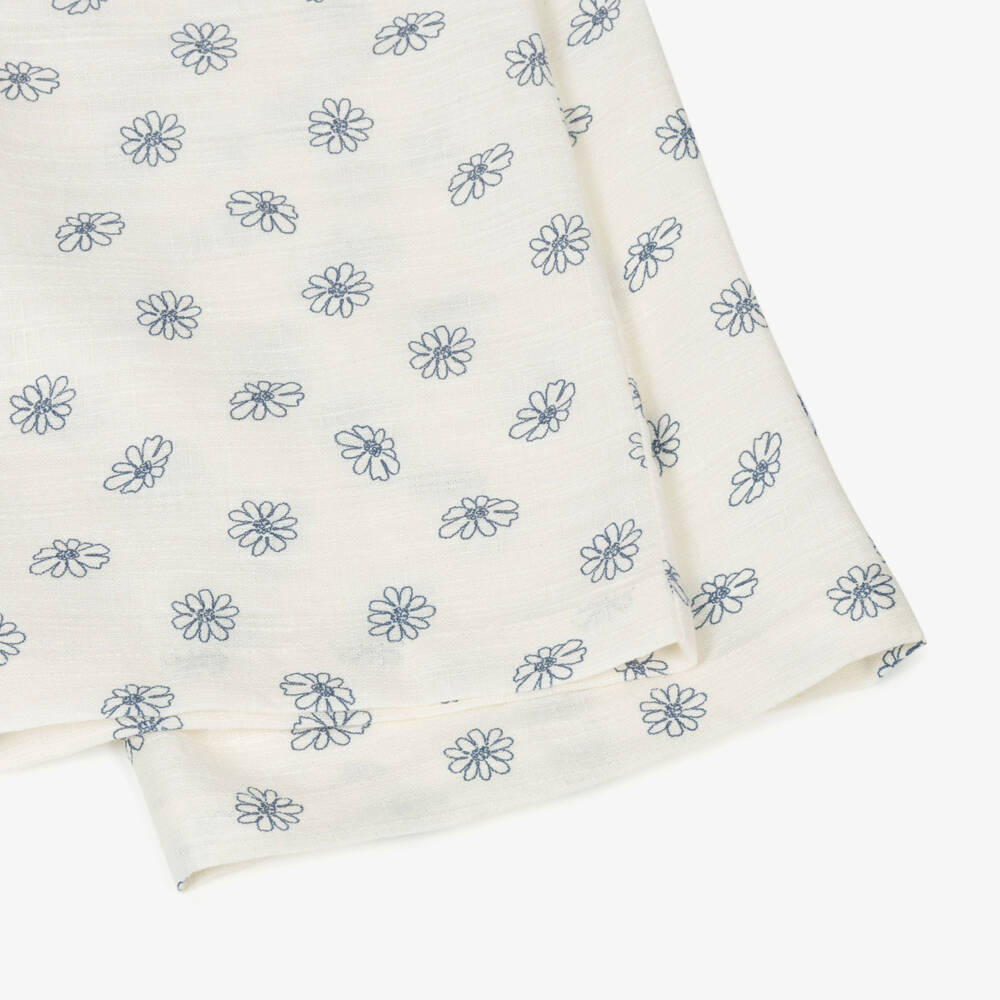 Mayoral-Girls Ivory Cotton & Linen Floral Print Trouser Set | Childrensalon