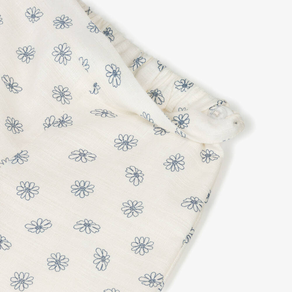 Mayoral-Girls Ivory Cotton & Linen Floral Print Trouser Set | Childrensalon