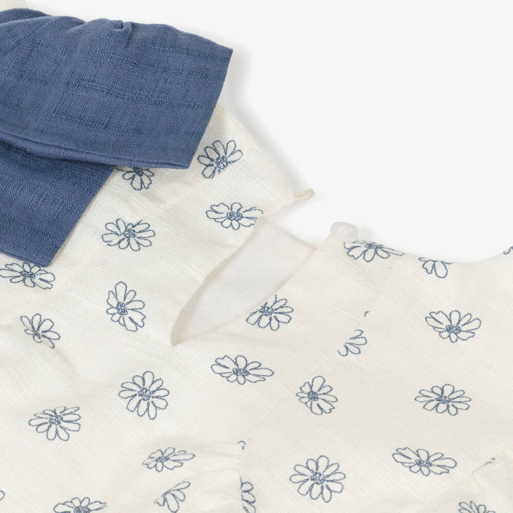 Mayoral-Girls Ivory Cotton & Linen Floral Print Trouser Set | Childrensalon