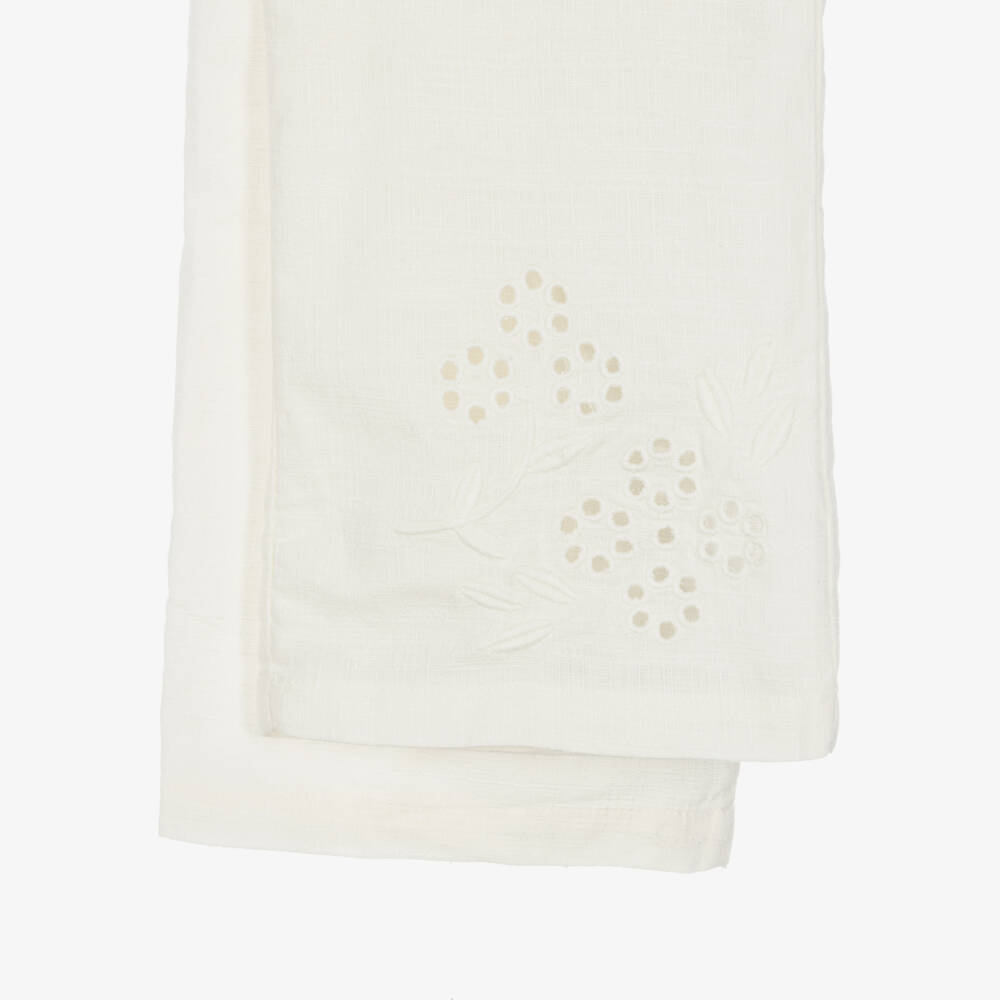 Mayoral-Girls Ivory Cotton & Linen Trousers with Floral Embroidery | Childrensalon