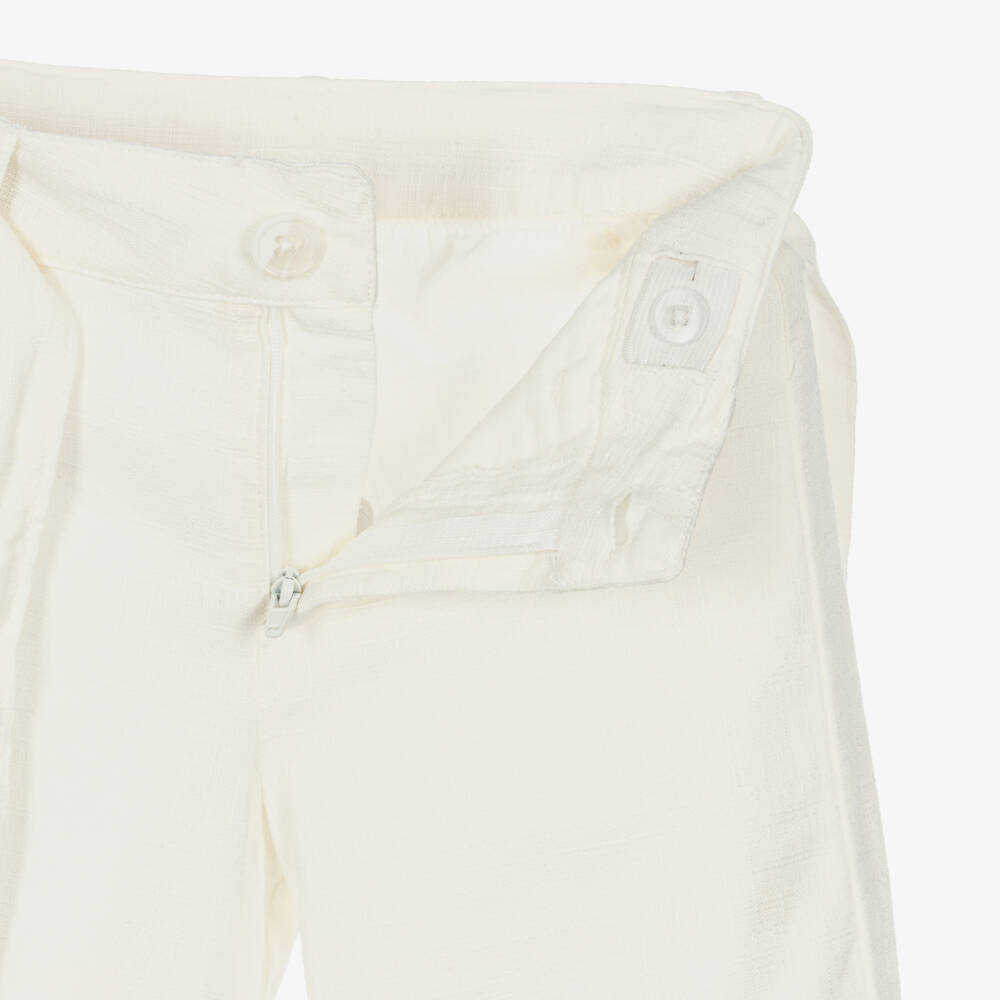 Mayoral-Girls Ivory Cotton & Linen Trousers with Floral Embroidery | Childrensalon