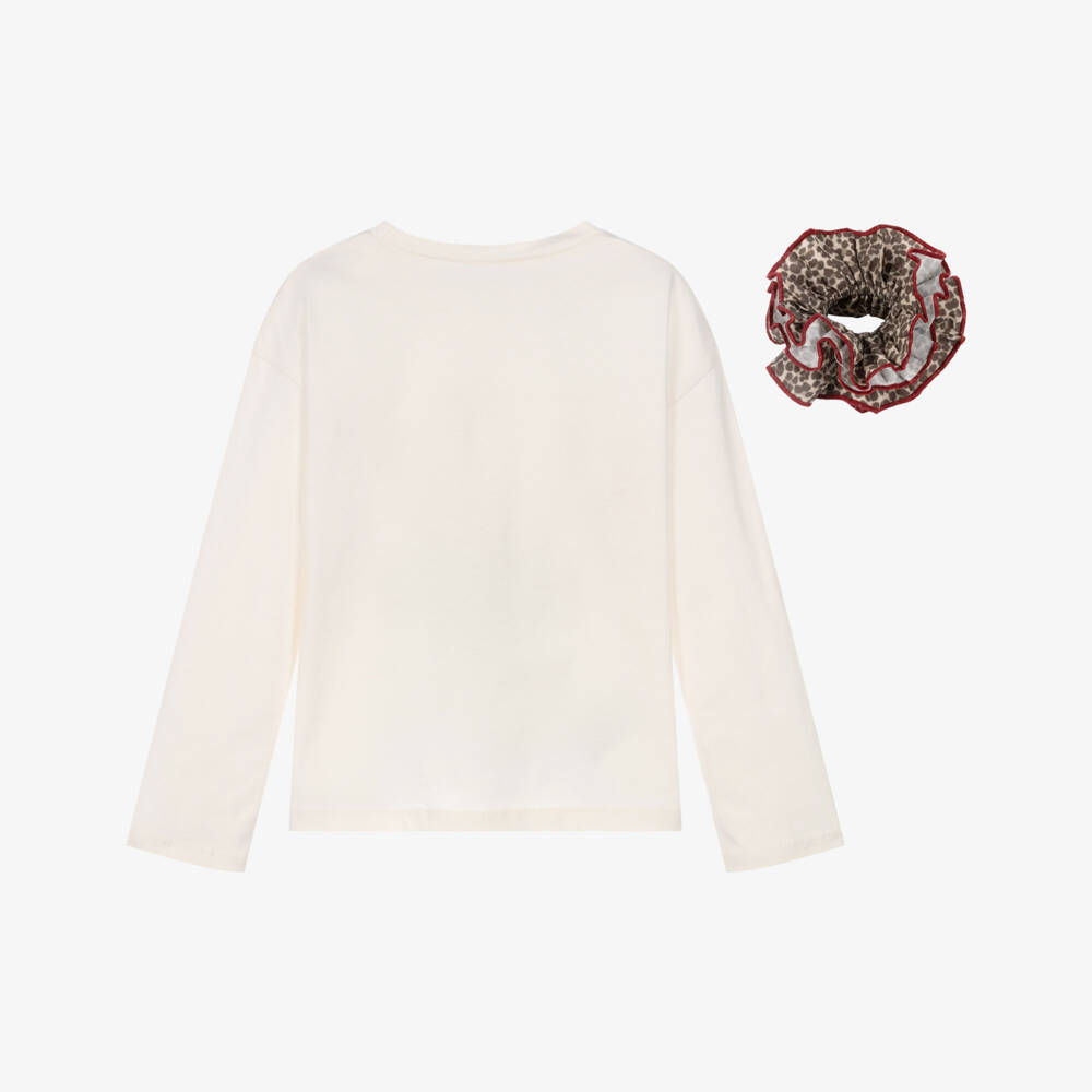 Mayoral-Girls Ivory Cotton Macaron Print Top & Scrunchie | Childrensalon