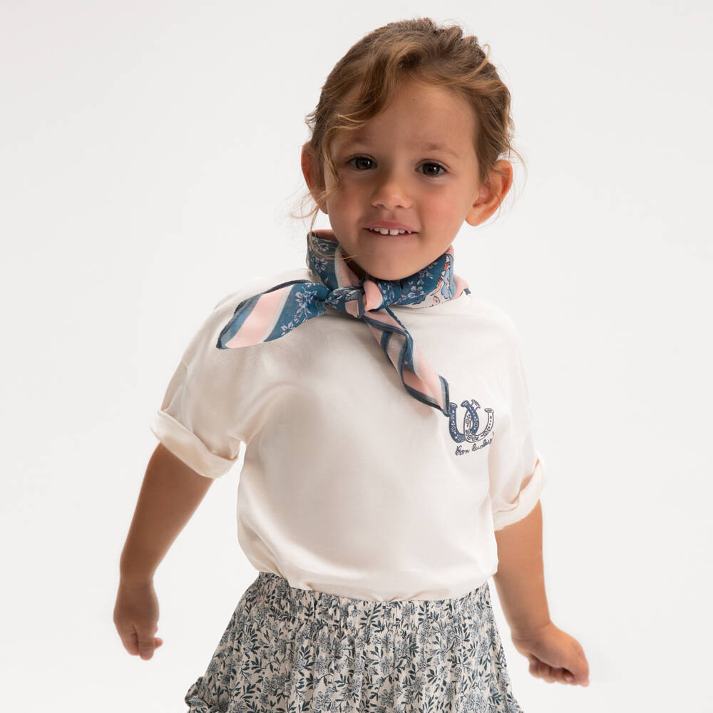 Mayoral-Girls Ivory Cotton T-Shirt with Bandana | Childrensalon