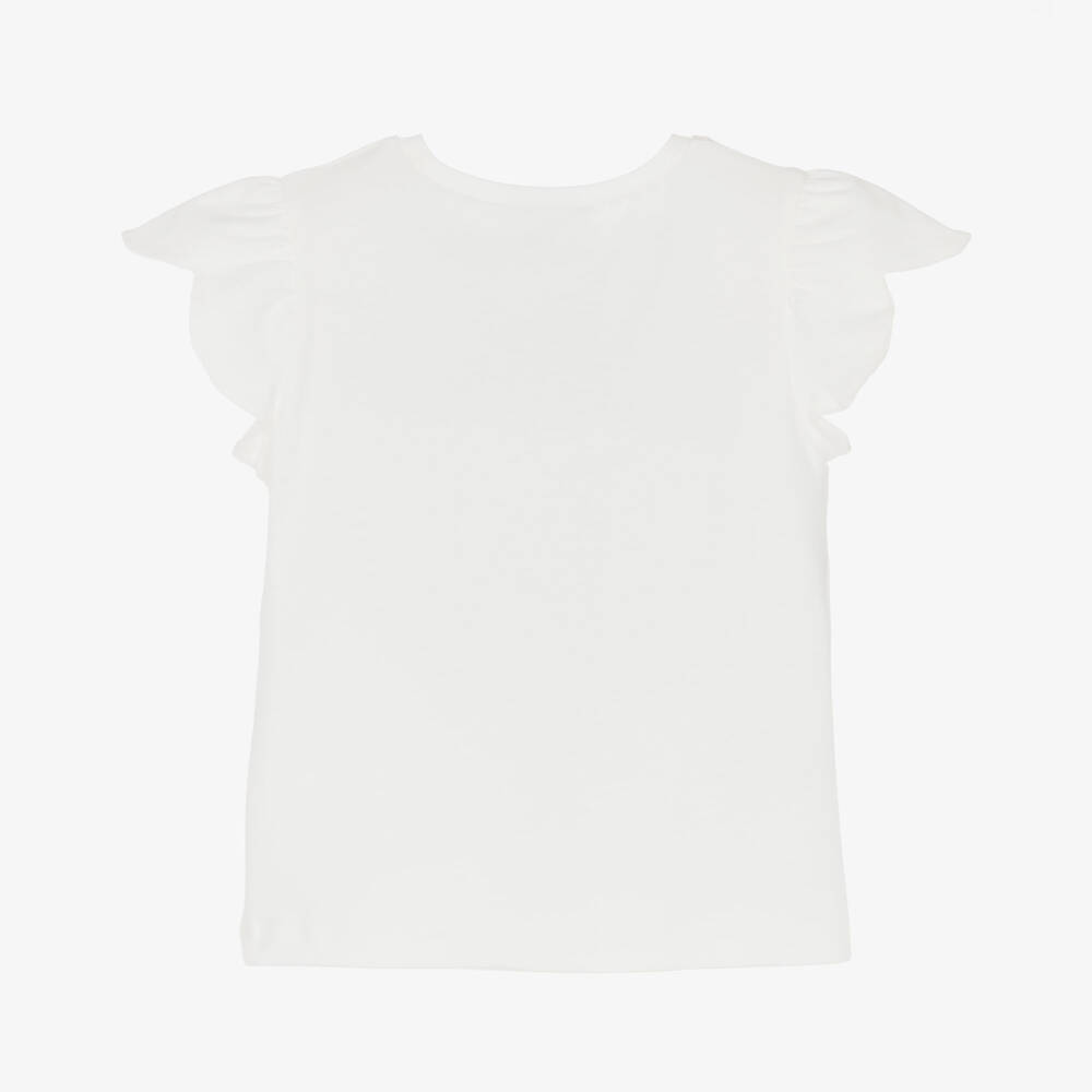 Mayoral-Футболка кремовая из хлопка с синим принтом сумки для девочек | Childrensalon