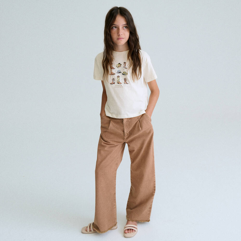 Mayoral-تيشيرت قطن بطبعة كاوبوي لون عاجي للبنات | Childrensalon